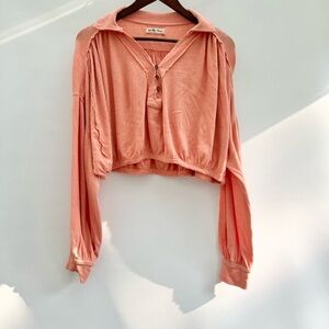 We The Free Darren Oversize Crop Top in Savannah Red